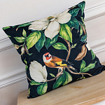 Декоративная подушка чёрная с изображением птиц и цветов Blooming Birds 2 варинант исполнения - 2 | Loft Concept в Тюмени