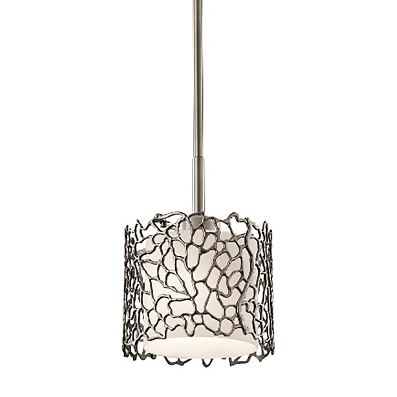 Подвесной светильник с цилиндрическим белым плафоном с ажурным узором цвета олово Kichler Олово Белый Бежевый в Тюмени | Loft Concept 