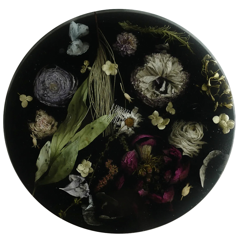 Круглый поднос из эпоксидной смолы с цветами черный Epoxy Resin Flowers Tray Black Черный Мульти Круглый поднос из эпоксидной смолы с цветами черный Epoxy Resin Flowers Tray Black Черный Мульти в Тюмени | Loft Concept