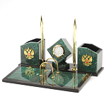 Настольный письменный набор из змеевика с часами и гербом Successful Leader варинант исполнения - 2 | Loft Concept в Тюмени