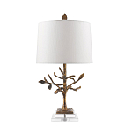 Настольная лампа с кремовым льняным цилиндрическим абажуром и ножкой в форме золотистой ветки Gilded Nola варинант исполнения - 7 | Loft Concept в Тюмени