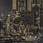 Обои ручная роспись Views of Italy Gold Outline варинант исполнения - 1 | Loft Concept в Тюмени