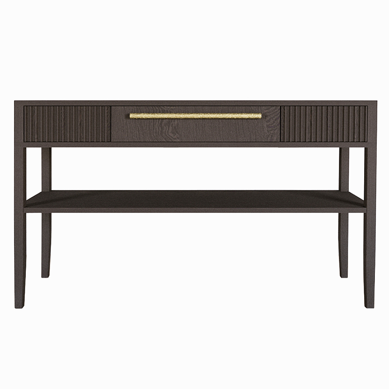 Дизайнерская Консоль с полкой и ящиком Primo Темный орех Орех Золотой в Тюмени | Loft Concept 