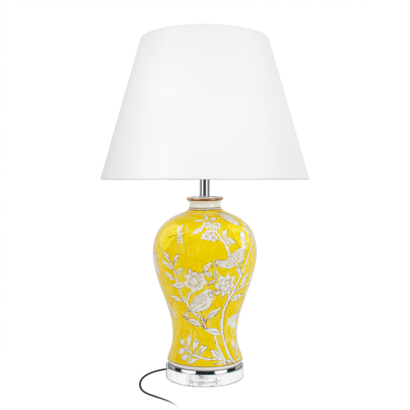 Настольная лампа желтая с изображением белых птиц Flight Among Acacia Белый Желтый в Тюмени | Loft Concept 