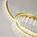 Люстра подвесная двухъярусная с золотистымыми кольцами и прозрачными стеклянными элементами Ring Horizontal варинант исполнения - 3 | Loft Concept в Тюмени