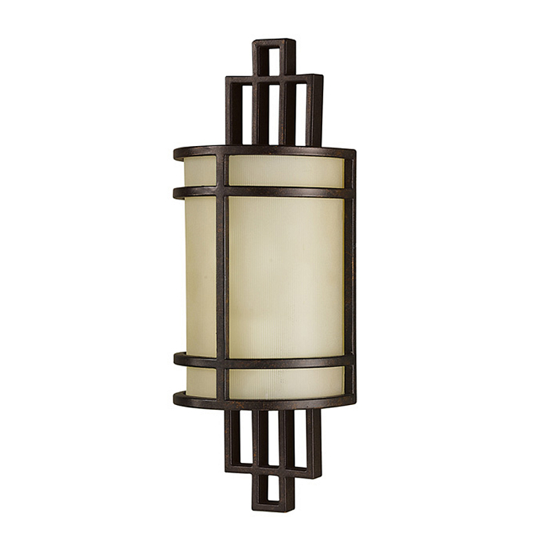 Бра бронзового цвета с полукруглым матовым стеклянным плафоном в геометрическом каркасе Feiss Бронза Бежевый в Тюмени | Loft Concept 