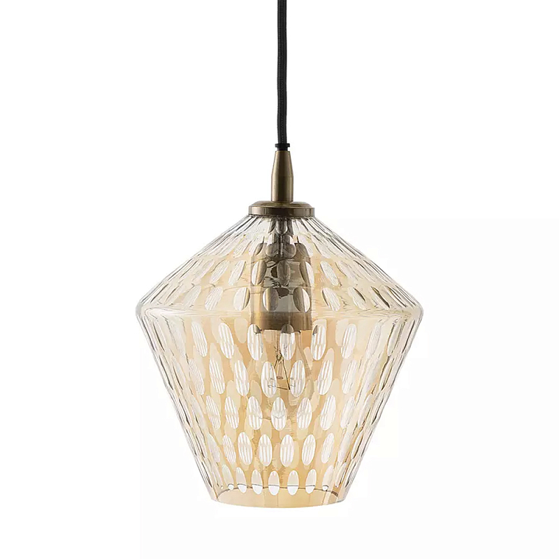 Подвесной светильник с плафоном из стекла с рельефным узором Glass Pattern Lamp Янтарный Подвесной светильник с плафоном из стекла с рельефным узором Glass Pattern Lamp Янтарный в Тюмени | Loft Concept