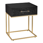 Приставной столик с резным узором на выдвижном ящике Black Table Carved Pattern варинант исполнения - 1 | Loft Concept в Тюмени
