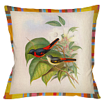 Декоративная подушка бежевая в разноцветную полоску с изображением птиц и цветов Blooming Birds Colorful Cushion варинант исполнения - 7 | Loft Concept в Тюмени