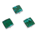 Таблетница карманная квадратная с 2-мя отделениями с зеркалом и накладкой из натуральных камней Малахит Хризоколла Silver Stone Pillboxes варинант исполнения - 4 | Loft Concept в Тюмени