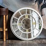 Зеркало настенное в белой металлической раме в виде часов Mirror Tower Clock варинант исполнения - 4 | Loft Concept в Тюмени