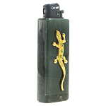 Зажигалка газовая из натурального камня Офиокальцит с декоративной металлической вставкой в виде ящерицы Metal Stone Lighters варинант исполнения - 1 | Loft Concept в Тюмени