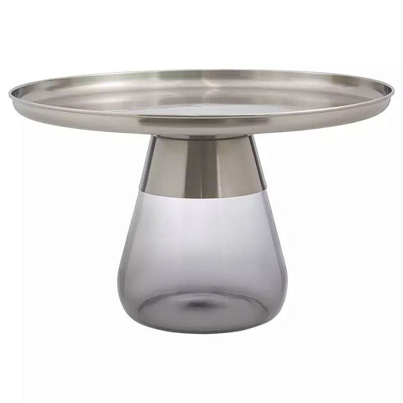 Кофейный столик с основанием из закаленного стекла Classic Round Gray Table Серый Хром Кофейный столик с основанием из закаленного стекла Classic Round Gray Table Серый Хром в Тюмени | Loft Concept