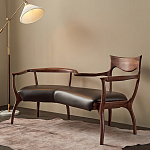 Кушетка с деревянным каркасом и сиденьем из коричневой натуральной кожи Moon Walnut Furniture варинант исполнения - 5 | Loft Concept в Тюмени