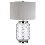 Настольная лампа с цилиндрическим абажуром и прозрачным стеклянным основанием Quintiesse варинант исполнения - 1 | Loft Concept в Тюмени