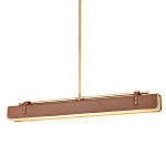 Подвесной светильник линейный латунного цвета в кожаном коричневом чехле и декоративными ремешками Alora варинант исполнения - 1 | Loft Concept в Тюмени