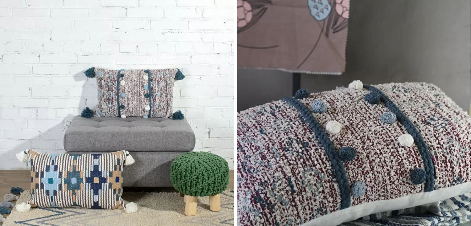 Подушка Lari Blue Ikat с кисточками Подушка Lari Blue Ikat с кисточками - Loft-Concept в Тюмени