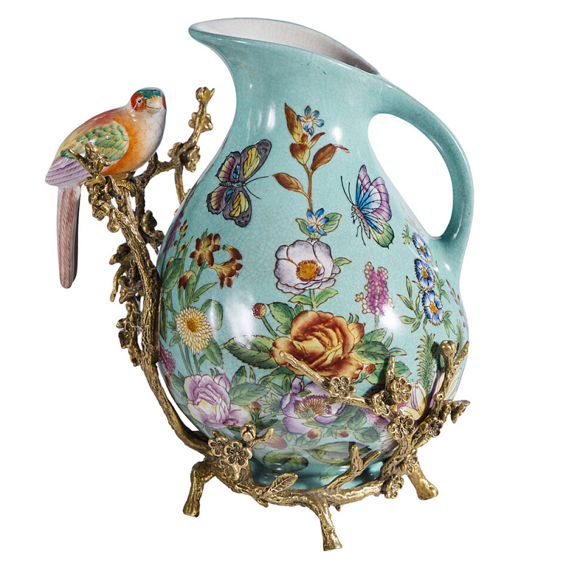 Кувшин с птичкой и  цветочным рисунком Blue Garden Голубой Бронза Мульти в Тюмени | Loft Concept 