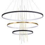 Люстра подвесная с 3-мя круглыми подвесами в черном и золотистом цвете и вертикальными подвесками Ring Horizontal варинант исполнения - 1 | Loft Concept в Тюмени