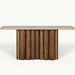 Консоль с овальной столешницей и фактурным деревянным основанием Enzo варинант исполнения - 2 | Loft Concept в Тюмени