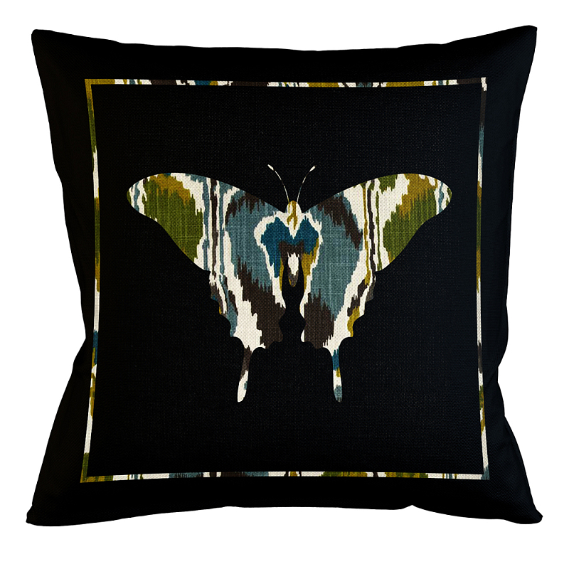 Подушка декоративная бабочка сине-зелёный орнамент Ikat Pattern Серый Бежевый Черный Зеленый Подушка декоративная бабочка сине-зелёный орнамент Ikat Pattern Серый Бежевый Черный Зеленый в Тюмени | Loft Concept