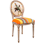 Стул бежевый в разноцветную полоску из натурального бука с изображением птиц и цветов Blooming Yellow Birds Colorful Stripes Chair варинант исполнения - 2 | Loft Concept в Тюмени