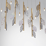 Люстра с золотистыми трубками и прозрачными стеклянными листьями на подвесах Sylva  варинант исполнения - 6 | Loft Concept в Тюмени