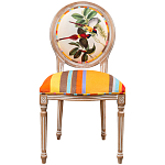 Стул бежевый в разноцветную полоску из натурального бука с изображением птиц и цветов Blooming Yellow Red Birds Colorful Stripes Chair варинант исполнения - 1 | Loft Concept в Тюмени