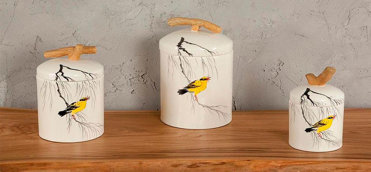 Ваза маленькая с крышкой керамическая птица на ветке Ornament Ваза маленькая с крышкой керамическая птица на ветке Ornament - Loft-Concept в Тюмени