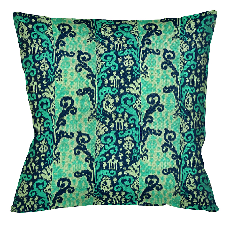 Подушка декоративная бирюзовая с орнаментом Ikat Pattern Черный Бирюзовый Бежевый Темно-синий Подушка декоративная бирюзовая с орнаментом Ikat Pattern Черный Бирюзовый Бежевый Темно-синий в Тюмени | Loft Concept