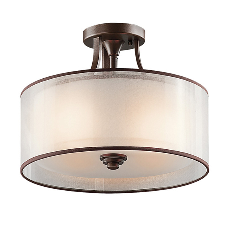 Потолочный светильник с двойным цилиндрическим плафоном из белого стекла и прозрачной органзы Kichler Олово Бронза Белый Бежевый в Тюмени | Loft Concept 