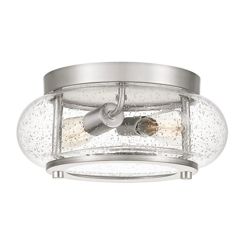 Потолочный светильник цвета никель с плафоном из прозрачного фактурного стекла Quoizel Никель Прозрачное Стекло в Тюмени | Loft Concept 