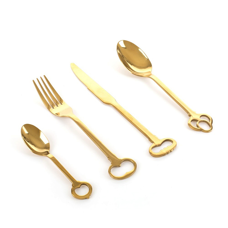 Набор столовых приборов Seletti Keytlery Gold set of 6 Золотой Набор столовых приборов Seletti Keytlery Gold set of 6 Золотой в Тюмени | Loft Concept