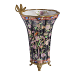 Ваза из фарфора черная с цветочной росписью и бронзовой стрекозой Spring Garden варинант исполнения - 3 | Loft Concept в Тюмени