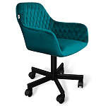 Стул с мягкой бирюзовой обивкой из велюра и подъемно-поворотным механизмом на черных колесиках Harper Turquoise варинант исполнения - 1 | Loft Concept в Тюмени