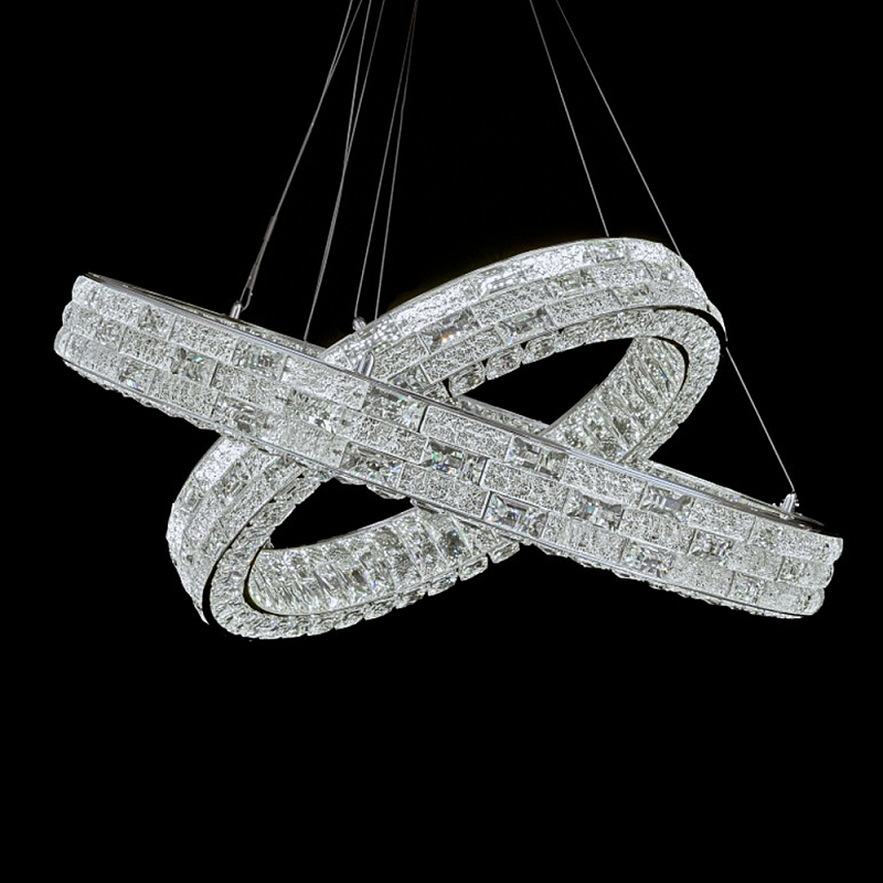 Люстра на 2 кольца с текстурной огранкой Reflection of Reality Хром Прозрачный в Тюмени | Loft Concept 