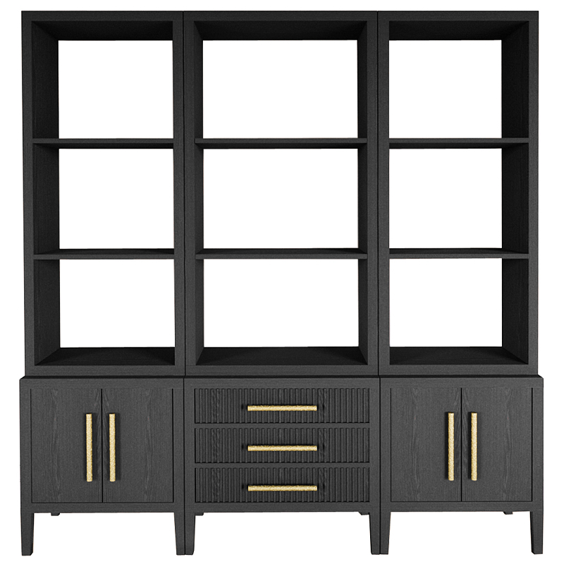 Модульный стеллаж Primo из трех составных элементов Черный дуб Черный Золотой в Тюмени | Loft Concept 