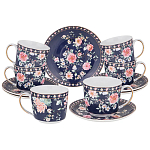 Чайный сервиз из фарфора синий на 6 персон 14 предметов Flower Porcelain Collection варинант исполнения - 1 | Loft Concept в Тюмени