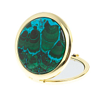 Зеркало карманное складное круглое из натурального камня Малахит с Хризоколлой в подарочной упаковке Gold Stone Mirrors варинант исполнения - 2 | Loft Concept в Тюмени