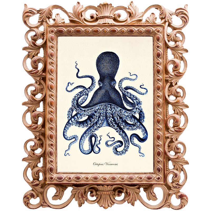 Постер Blue Octopus Poster Бежевый Морская синь в Тюмени | Loft Concept 