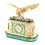 Часы настольные из натурального камня Малахит с декором в виде орла в подарочной коробке Eagle Stone Clock варинант исполнения - 3 | Loft Concept в Тюмени