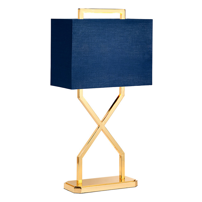 Настольная лампа с основанием из полированного золота и прямоугольным абажуром глубокого синего цвета Elstead Lighting Синий Золотой в Тюмени | Loft Concept 
