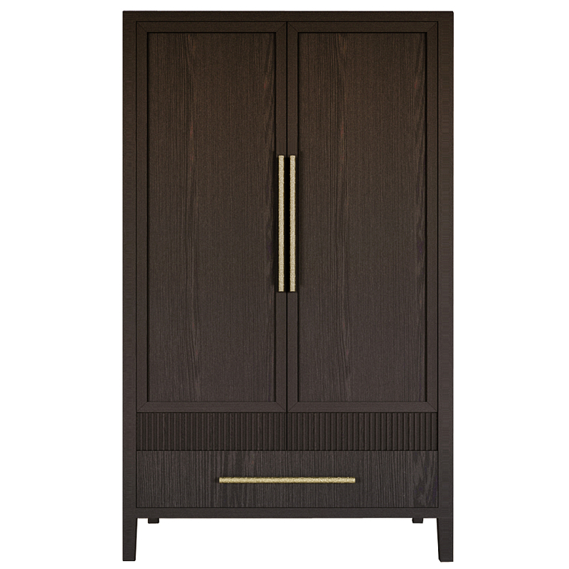 Шкаф платяной Primo с выдвижными ящиками шпон Темный орех Темный дуб Золотой в Тюмени | Loft Concept 