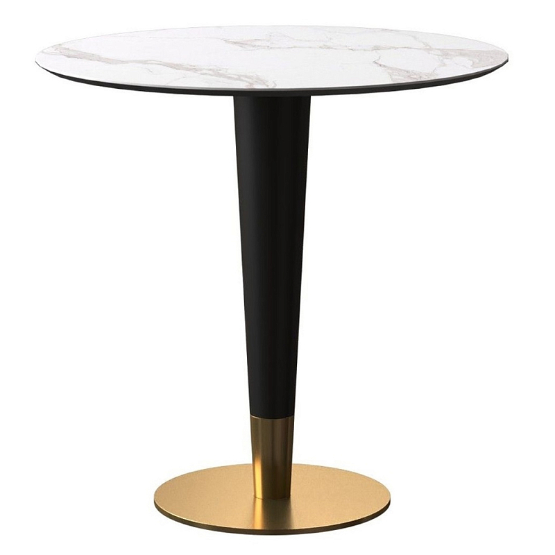 Обеденный стол с круглой каменной столешницей Brass Dinner Table Белый Золотой Черный Обеденный стол с круглой каменной столешницей Brass Dinner Table Белый Золотой Черный в Тюмени | Loft Concept