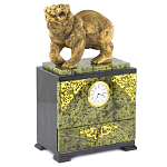 Часы настольные с декором в виде медведя и выдвижным ящиком из натурального камня Змеевик Bear Stone Clock варинант исполнения - 2 | Loft Concept в Тюмени