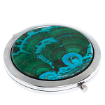 Зеркало карманное складное круглое из натурального камня Малахит с Хризоколлой в подарочной упаковке Silver Stone Mirrors варинант исполнения - 1 | Loft Concept в Тюмени