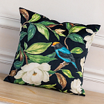 Декоративная подушка чёрная с изображением птиц и цветов  Blooming Blue Birds варинант исполнения - 2 | Loft Concept в Тюмени