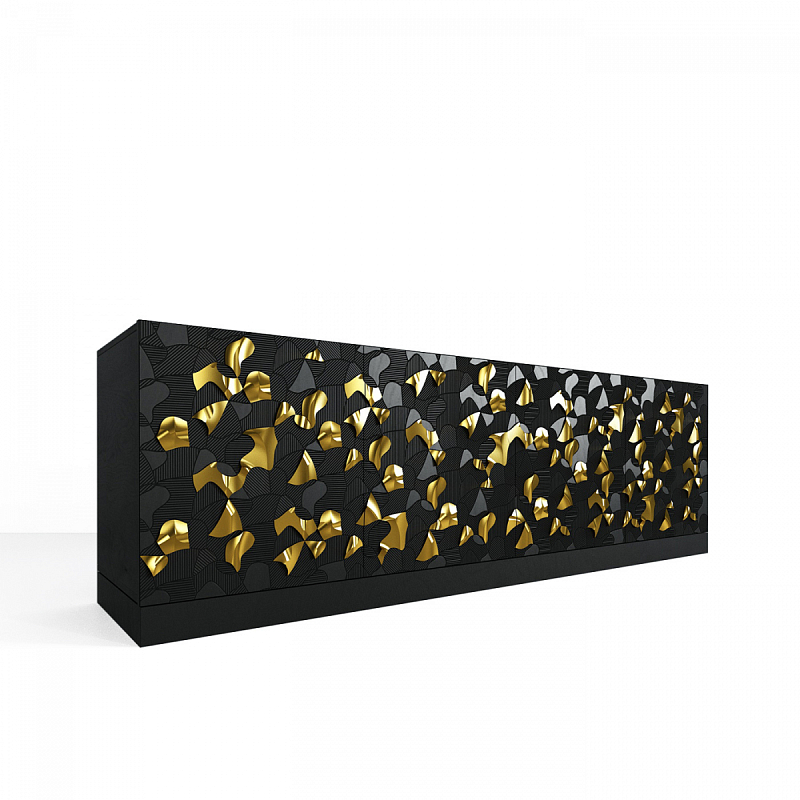 Комод большой инкрустированный золотым орнаментом Wooden Petals Gold Черный Белый Комод большой инкрустированный золотым орнаментом Wooden Petals Gold Черный Белый в Тюмени | Loft Concept