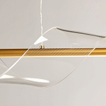 Люстра линейная золотистого цвета с двумя прозрачными волнистыми элементами Wave Line варинант исполнения - 9 | Loft Concept в Тюмени