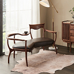 Кушетка с деревянным каркасом и сиденьем из коричневой натуральной кожи Moon Walnut Furniture варинант исполнения - 6 | Loft Concept в Тюмени